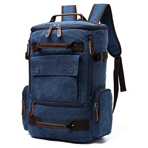 Travel Duffle Backpack Canvas Rucksack Weekender Carry-On Bag Laptop Backpack Vintage Duffel Bag (Dark blue) Cover