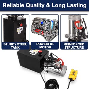 Image of Hydraulic Pump 8 Quart 2 Gallon Hydraulic Power Unit Double Acting Metal Reservoir Dump Trailer Pump 12V DC Hydraulic Power Pump for Dump Trailer Car Lifting Forklifts Lifting Platforms