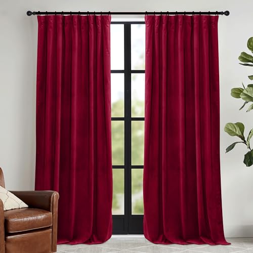 Image of RYB HOME Red Velvet Curtains 84 inches- Room Darkening Curtains Heavy Duty Christmas Backdrops Window Drapes for Living Room Stage Party Decor, Width 52 x Length 96 inch, Red, 2 Panels | Thermal Insulated,Room Darkening,Super Soft Velvet,Christmas Backdrops,Movie Theater Stage Party Decor,W52 x L96,2 Panels