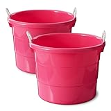 HOMZ 2-Pack Utility Tub, Large Plastic Storage Bucket with Rope Handles, 18 Gallon, Pink - Portable Indoor and Outdoor Buckets for Kitchen, Laundry, Garden, Bathroom, and Garage Organization