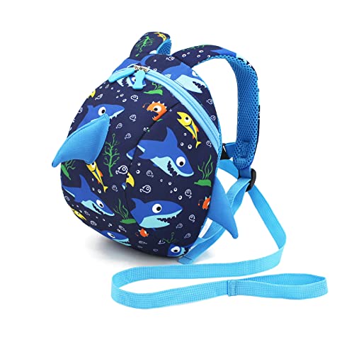 Cosyres Mochila para niños pequeños con riendas, mochilas para niños y niñas, color azul oscuro, Shark Bule Cover