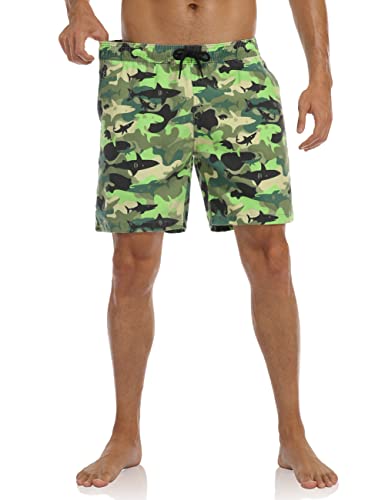 Nonwe Mens Swimming Trunks Breathable Camouflage Printed Swim Suits With Liner Green 34 #TOP1