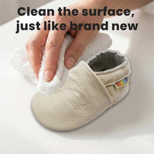 YALION Baby Boys Girls Shoes Crawling Slipper Toddler Infant Soft Leather First Walking Moccs(White,18-24 Months)