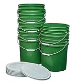 Hudson Exchange Premium 90 Mil HDPE Bucket with Handle and Lid, 5 gal, 6 Pack, Multiple Colors (Green)