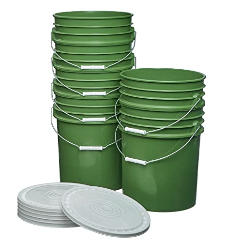 Hudson Exchange Premium 90 Mil HDPE Bucket with Handle and Lid, 5 gal, 6 Pack, Multiple Colors (Green)