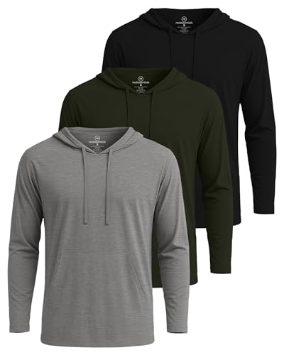 Real Essentials 3 Pack: Mens Cotton Lightweight Casual Pullover Drawstring Hoodie With Pocket (Available In Big & Tall) Set 6,L
