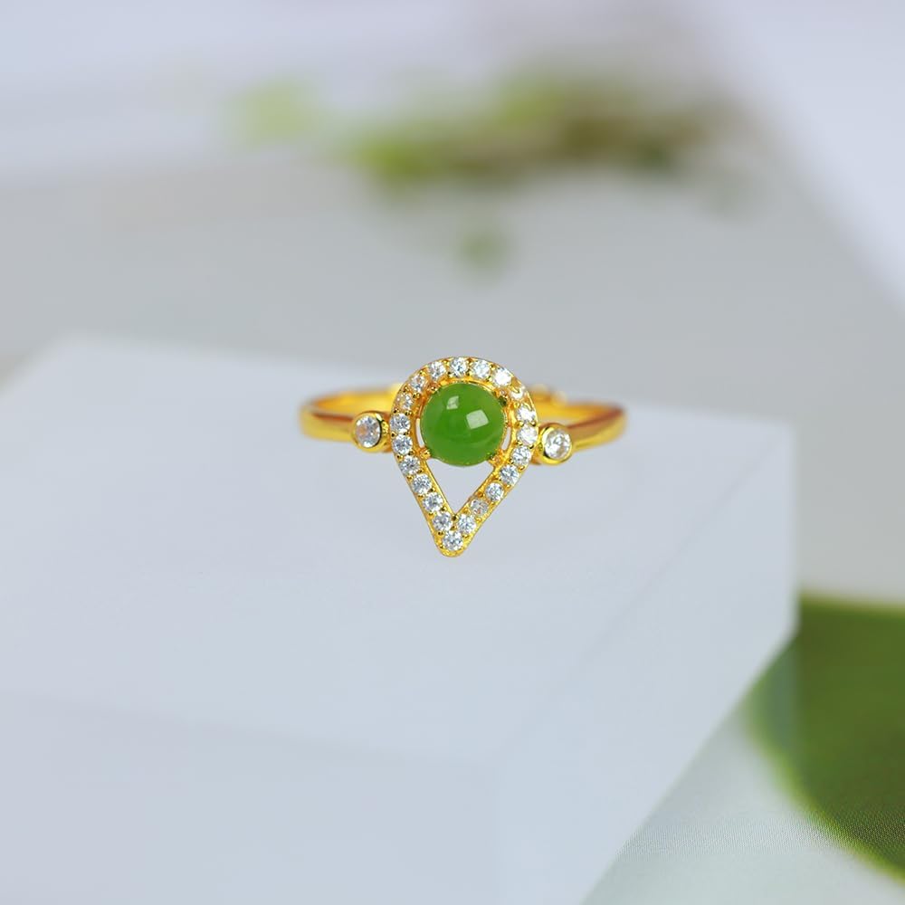 S925 Silver-Inlaid Natural Jasper Round Bead Ring Opening Adjustable Including Certificate