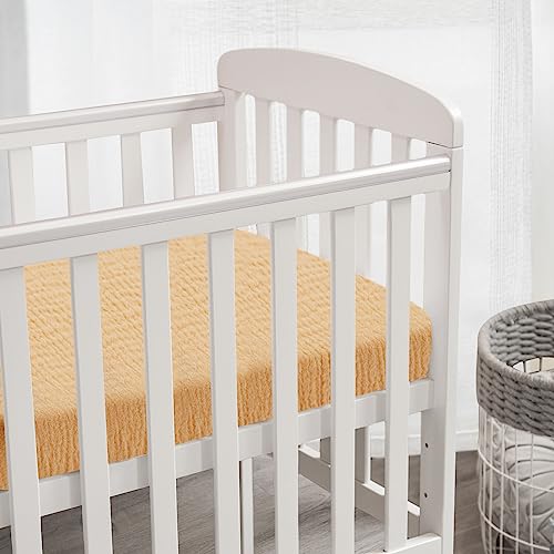 Synpos Muslin Crib Sheets For Boys Girl, Cotton 100% Crib Mattress Sheets,Fitted Baby Toddler Bed Crib Sheets 28" X 52", Neutral Sheets With Boho Style, Soft And Breathable Comfort (Yellow) #TOP3