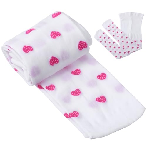 KESYOO Heart Tights for Girls: Pantyhose White Stockings with Dots Seamless Non Slip Leggings for Kids Dance Party Size 8