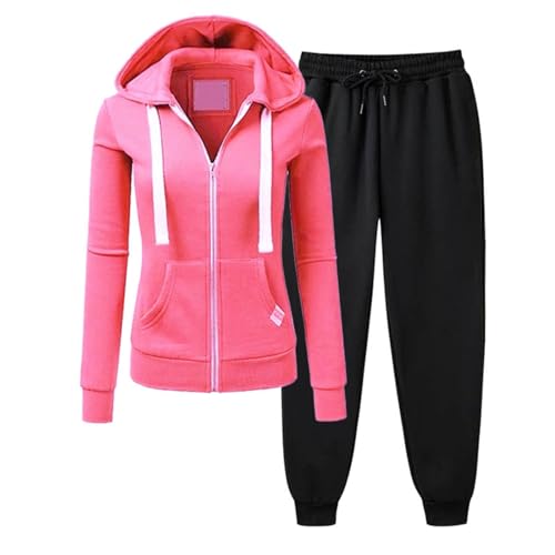 Womens 2 Piece Outfits Lounge Hoodie Sets Sweatsuit Zip Up Sweatshirt Baggy Fall Fashion Sweatpants with Pockets Pink XXL