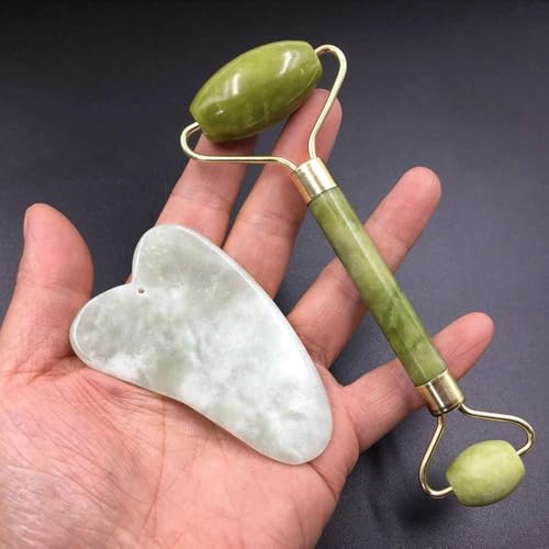 Rolo de Jade e Raspador Gua Sha, para cuidados com a pele, antienvelhecimento (Megamix)