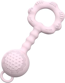 Teething Toys for Babies 6-12 Months, Baby Rattles 0-6 Months, 2-in-1 Rattle and Teether Toy for Soothing Sore Gums and Keeps Little Ones Entertained, Food Grade Silicone, Pink