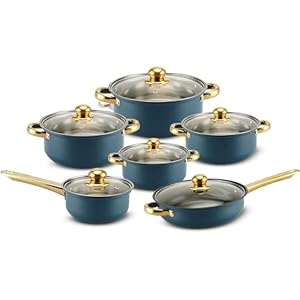 Retoo Topf und Pfannenset Induktion 12-teilig Kochtopf Set mit Glasdeckel, Topfset mit Kühlbleibendem Griff, Spülmaschinengeeignet, Durchmesser 16/18/20/24 cm