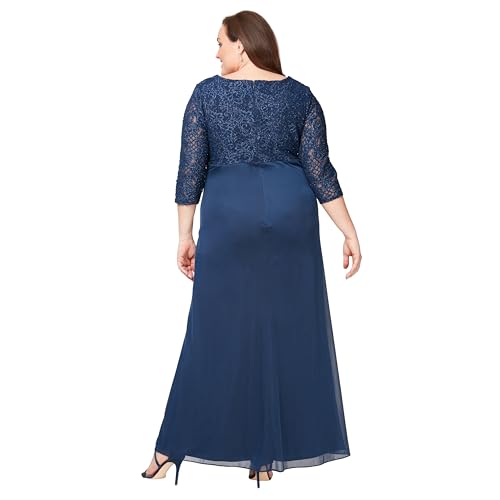 Image of Alex Evenings Womens Long Lace Top Mother of The Bride Dress with Empire Waist (Plus Size)
