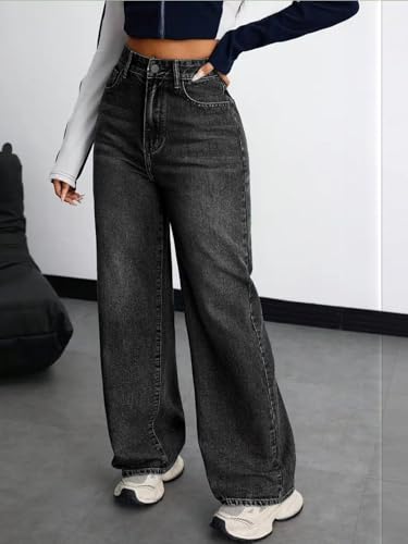 Image of KOTTY Women's High Rise Wide Leg Denim Jeans | Relaxed Fit Casual Everyday Jeans for Women