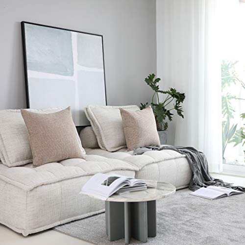 Kevin Textile Set Of 2 Decorative Lined Linen Square Throw Pillow Cases Protectors Cushion Covers For Sofa, Natural Linen, 20"X20" #TOP1