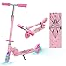 Joyhoop Monopattino Bambina 3 Anni a 13 Anni, Monopattino Bambino 2 Ruote Pieghevole, con Freno e Cavalletto Laterale, 2 Ruote Flash in PU Antiscivolo, Monopattino Bambini 3 Regolabili in Altezz