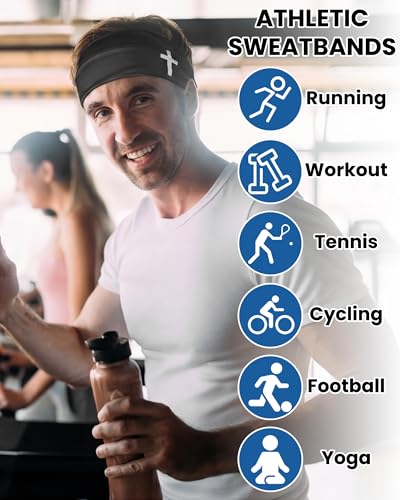 Image of Shihanee 6 Pcs Christian Headbands for Men | Jesus Cross Athletic Sweatbands, Moisture Wicking, Christian Workout Accessories, Football Baseball Running Sports Training