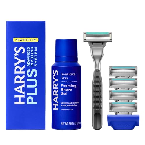 HARRY'S PLUS: Shaving Kit for Men - Premium Handle, 5 Razor Blade Cartridges, 2 oz Foaming Shave Gel & Travel Cover, Advanced Pivoting System - Onyx