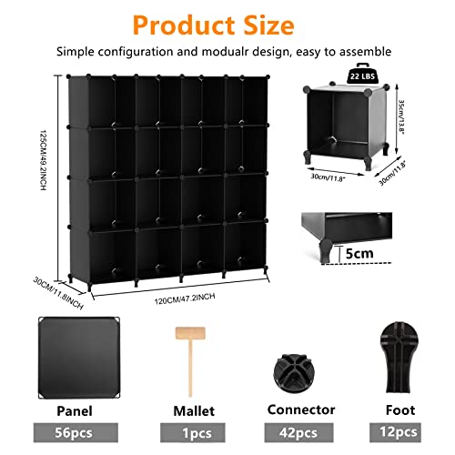 Awtatos Cube Storage Organizer Modular Storage Cubes Bookshelf Portable Closet Storage Shelves Diy Plastic 16 Cube Organizer Shelving, Stackable Storage Solution For Bedroom, Home Office, Black #TOP2