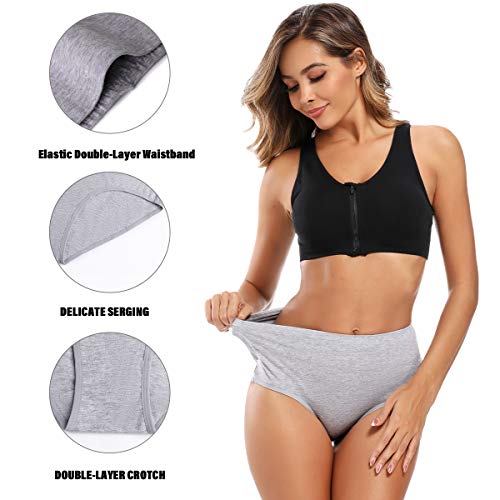 Image of Molasus Women's Cotton Underwear Briefs Soft Breathable High Waisted Full Coverage Ladies Plus Size Panties (Grey-5 Pack, XXX-Large)