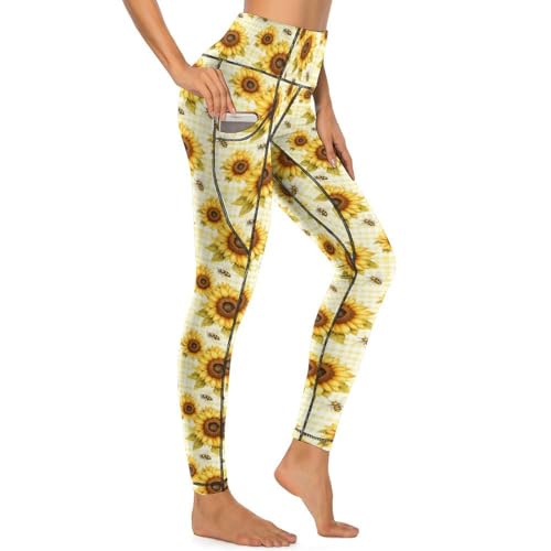 Pantalon de yoga gainant à poches pour femme avec ceinture sculptante tournesol