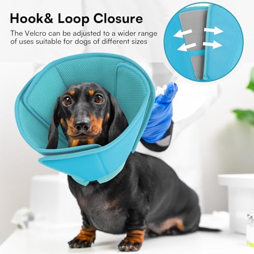 Image of Dog Cone, Soft Cone for Large Dogs After Surgery, Comfy Dog Cone | Dogs Cones to Stop Licking, Adjustable Soft Dog Cones Collar, Elizabethan Pet E-Collar for Wound Healing, LightBlue,L