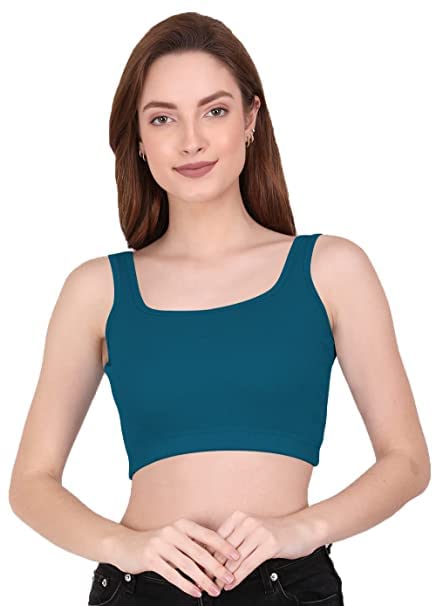 Image of THE BLAZZE 1044 Women's Cotton Basics Sexy Solid Square Neck Slim Sleeveless Saree Readymade Saree Bra Blouse Crop Top T-Shirt for Women