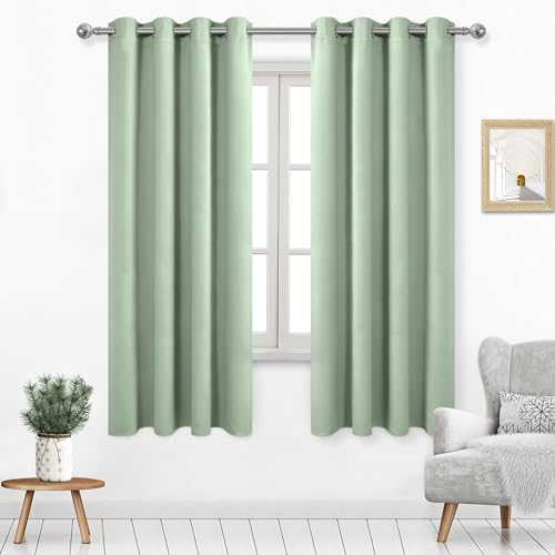 DWCN Blackout Curtains for Bedroom Living Room 52 x 63 Inch Light Green