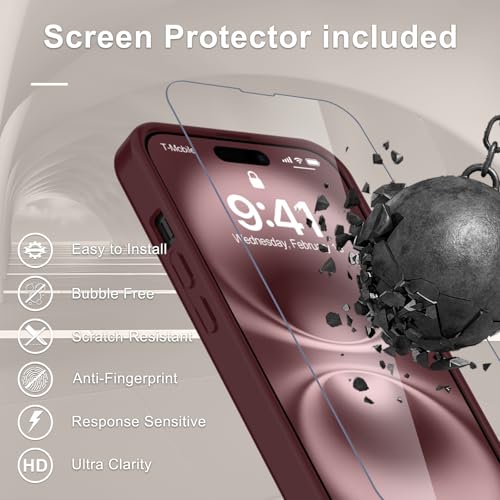 Image of for iPhone 15 Plus Case, iPhone 14 Plus Case, Matte Magnetic Phone Cover with 1 Screen Protector [Support for MagSafe] [Shockproof Military Grade Protection] Translucent Frosted Back, Wine Red