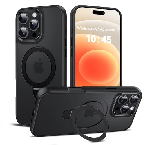 LeYi for iPhone-16-Pro Max Phone Case: with Stand for MagSafe i 16pro promax Magnetic Ring Funda para Cover Shockproof ihome phone16 maxcase Kickstand Military Grade Protective Women Men Black