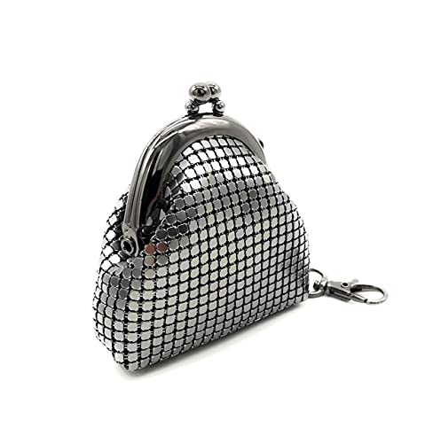 Womens Mini Coin Purse Metal Mesh Kiss Lock Clasp Buckle Pouch (Gun Metal) #TOP3
