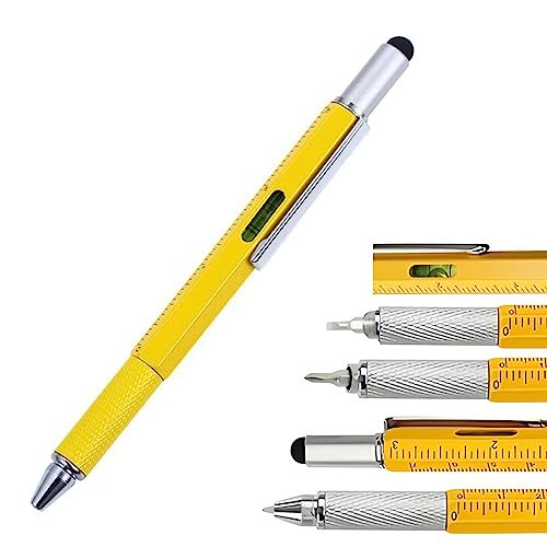 SEMINISMAR 6 IN 1 Multifunktions Kugelschreiber,Ingenieur Stift Mit Lineal,Füllstandsanzeige,Kugelschreiber,Multifunction Stift,Geschenke für Männer,Multifunktions,Multi-Tool Stylus Pen