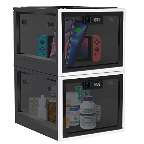 Medicine Lock Box, 2 Pack Medication Lockable Container for Refrigerator Food Safe Locking Box Tablet Phone Locked Box for Kitchen Home School and Office Safety