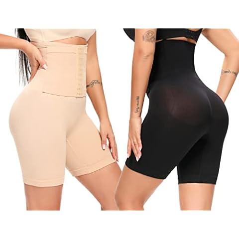 SURE YOU LIKE Women Shapewear Short For Tummy Control With Waist Trainer Belt Tummy Control Body Shaper Thigh Slimmer Body Shaping Underwear Shapewear with Corset (Beige+Black, 10-12) Cover
