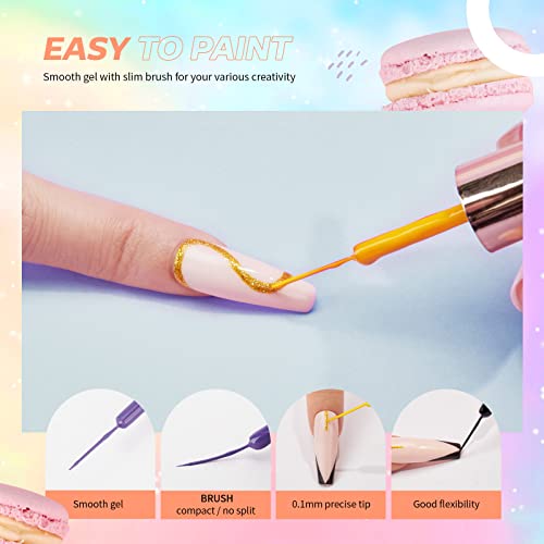Joslove Gel Nail Polish Set - 12 Colors Gel Liner Nail Art Pastel Gel Art Paint Nails Built Thin Nail Art Brush In Bottle Gel Pens Soak Off Glitters Gel Manicure Tools Diy Gift For Women Girls #TOP4