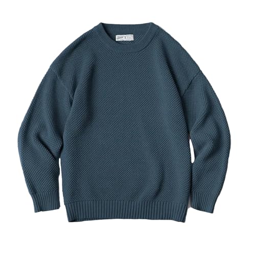 Men's Heavyweight Knit Pullover Sweater Pineapple Pattern Round Neck Thick Workwear Style Loose Fit Retro Jumper