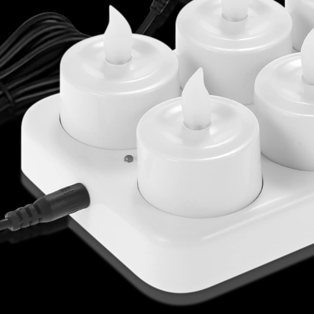 Kavolet Podgrzewacze LED z pilotem zdalnego sterowania, 12 sztuk, elektryczne migoczące świeczki LED, bezpłomieniowe świeczki typu tealight z matowym kubkiem, stacja ładująca na święta Bożego Narodzenia, festiwale, wesele, USB 5 V