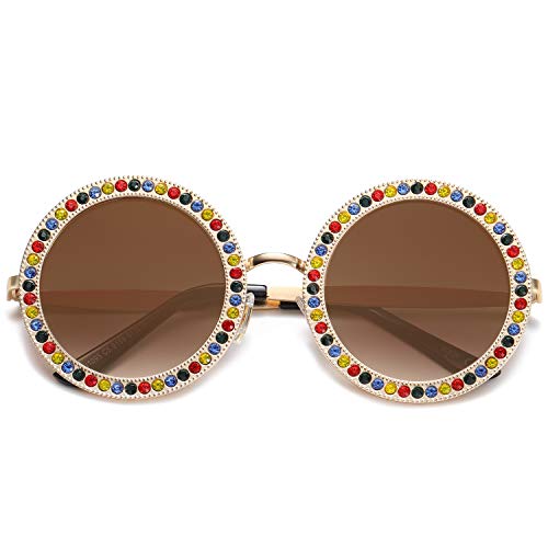 SOJOS Round Oversized Rhinestone Sunglasses for Women Festival Sunglasses SJ1095 with Gold Frame/Gradient
