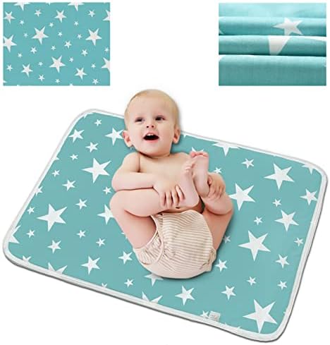Waterproof Diaper Changing Pad (23.6"x 29.5"), Entyle Washable Reusable Breathable Leak Proof Infant Mattress Pad Portable Travel Baby Changing Mat (Blue Star）