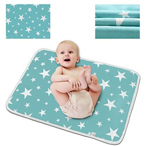 Image of Waterproof Diaper Changing Pad (23.6"x 29.5"), Entyle Washable Reusable Breathable Leak Proof Infant Mattress Pad Portable Travel Baby Changing Mat (Blue Star）