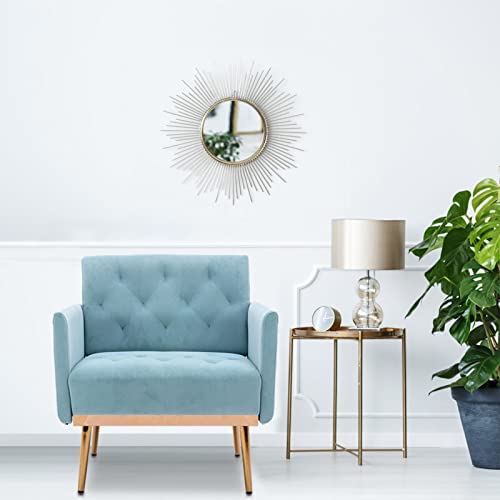 Kivenjaja Velvet Accent Chair, Modern Comfy Tufted Upholstered Armchair For Living Room & Bedroom, Reading Arm Chair Single Sofa With Rose Gold Metal Legs, Blue #TOP2
