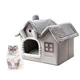 Luxury Foldable Rabbit-Ear Cat House & Dog Bed – Indoor Double Roof Condo with 30D Memory Foam, Removable Washable Cushion, Non-Slip Base, Cozy Pet Tent for Small Dogs & Cats, Gray (Large)