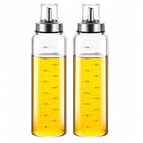 MHTECH Botella de aceite 500ML, punta de goteo de acero inoxidable y botella de vidrio con división precisa. Para cocinar, asar a la parrilla, sin BPA, a prueba de polvo y fugas.(2 piezas)
