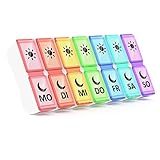 Tablettenbox 7 Tage 2 Fächer, Jaduoher Pillendose Morgens Abends 14 Fächer Pillenbox Medikamentendosierer (Regenbogen)