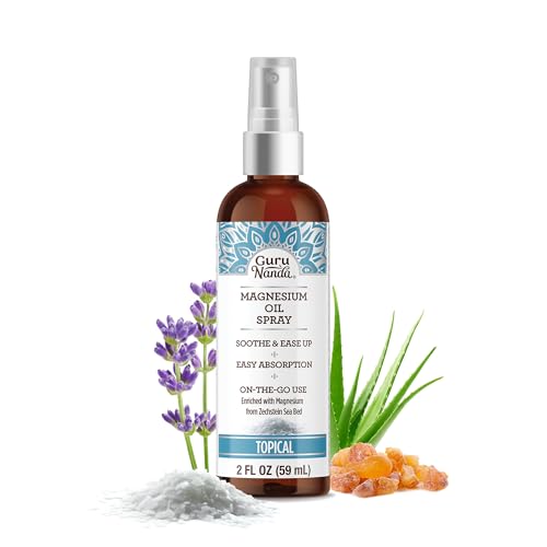 GuruNanda Magnesium Oil Spray (2 Fl Oz) Topical Magnesium Spray with Natural Essential Oils & Aloe Vera Helps with Muscle Soreness & Relaxation Cruelty-Free