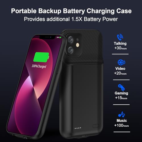 Funda con batería para iPhone 14 y 13 de 10000 mAh negra recargable con protector de pantalla 4