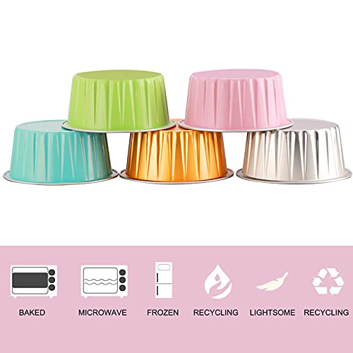 Eusoar Cupcake Liners & Forks And Spoons, 50Pcs 5Oz Aluminum Foil Disposable Baking Cups, 100Pcs 5.5"X1.2" Heavyweight Plastic Dessert Forks And Spoons, For Party Serving Favor Family Gathering #TOP3