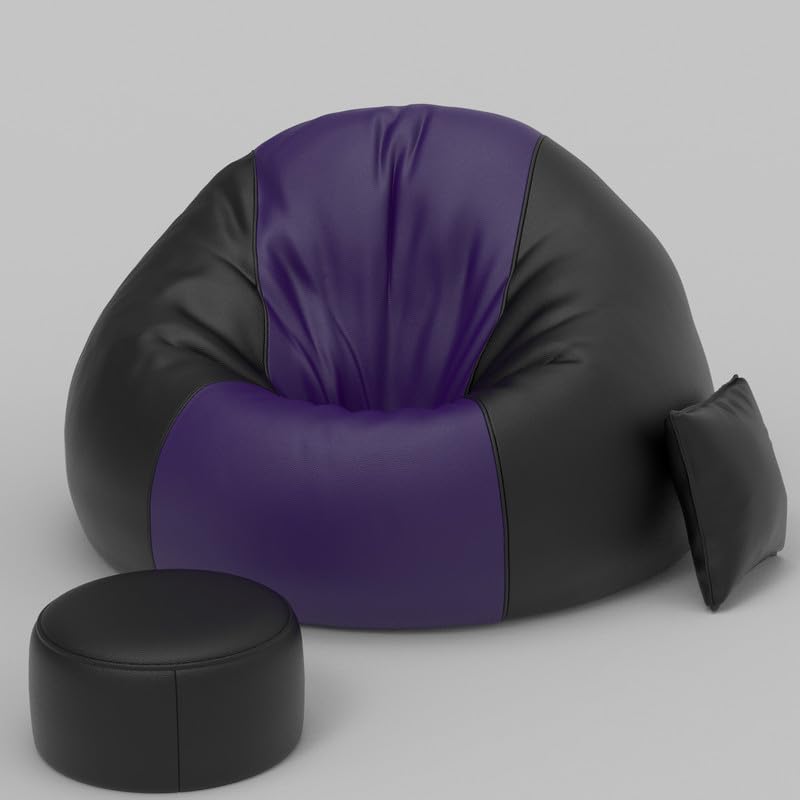 Image of Biggie Bean Bag Chair with Beans Filled 4XL Comfort Essence Bean Sofa-Designed for Relaxation-Crafted for Elegant Spaces with Free Cushion & Footrest (Matching Color : Leatherette Purple Black)