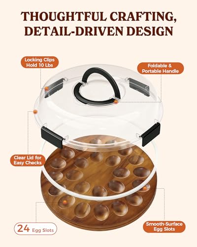 Sevenblue 2026 Easter Deviled Egg Containers with Lid for Party (24 Slots), Easter Gifts for Adults, Portable Acacia Wooden Deviled Egg Tray with Lid/Travel Charcuterie Board, Easter Gifts for Women #4